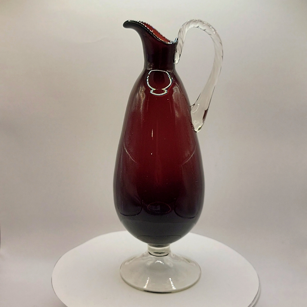 Hand Blown Glass Cranberry Colored Carafe